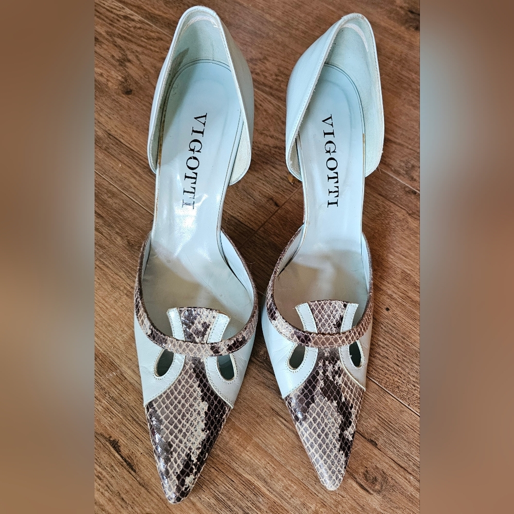 Vintage Vigotti d'Orsay Stiletto Pumps Size 8 Blue Snakeskin